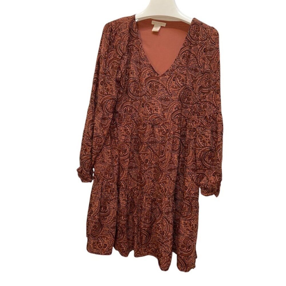 rachel ashwell shabby chic sienna orange black paisley baby doll dress XS